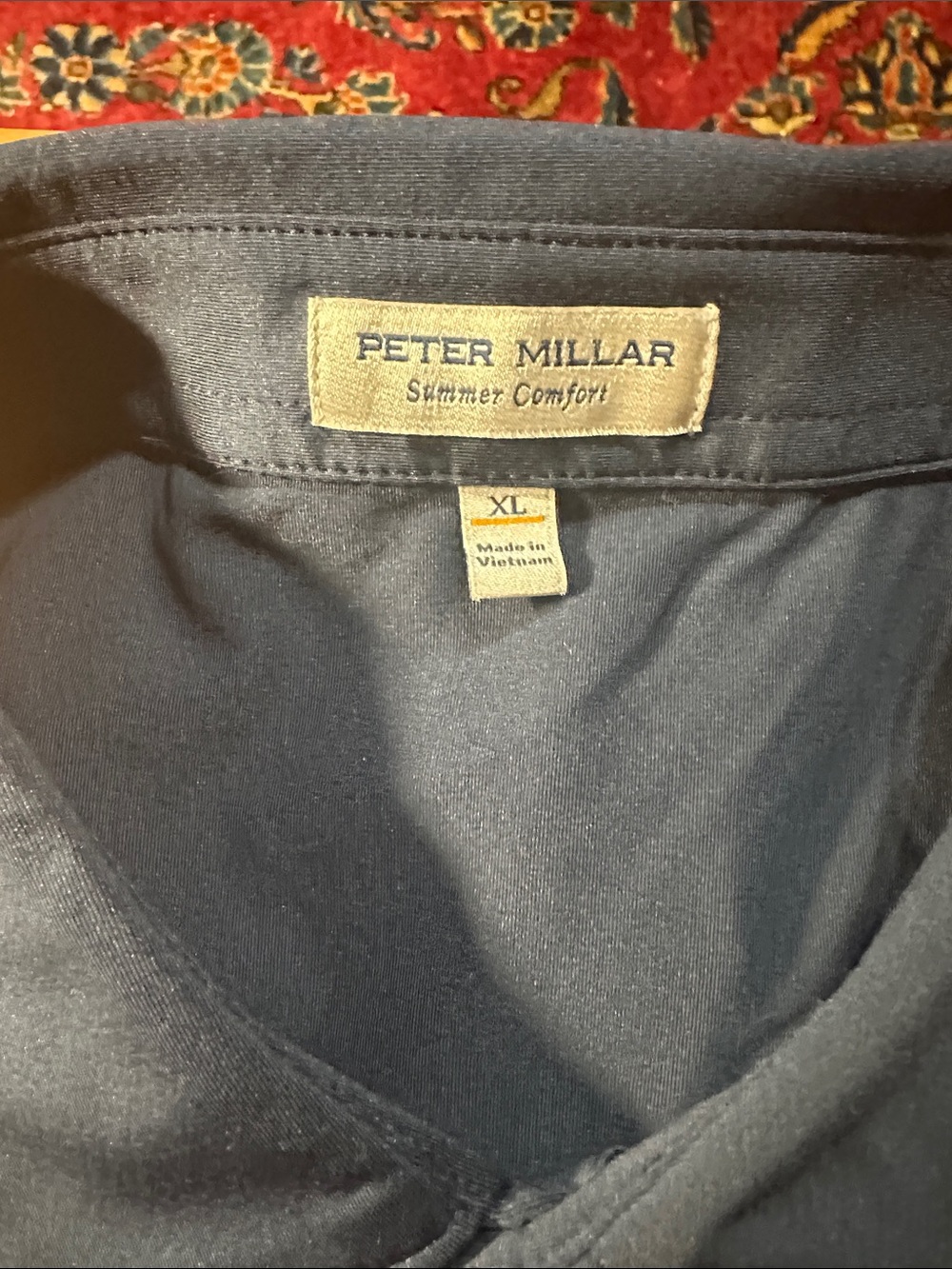 Peter Millar Navy Polo with Red & White 'T' Embroidery Texas Rangers - Picture 3 of 4